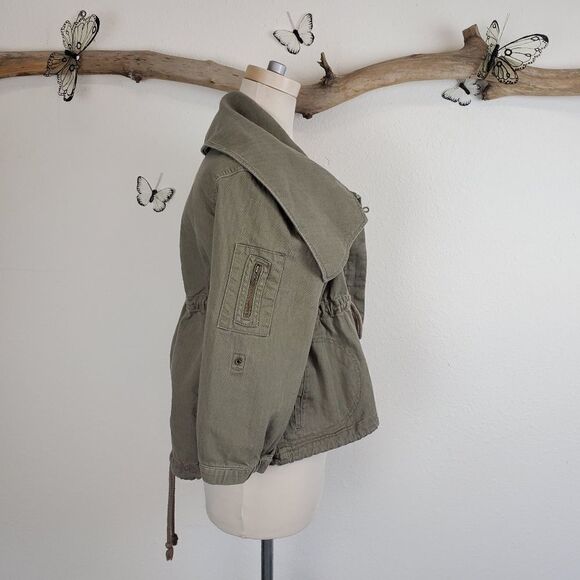 Hang 10 cropped green utility jacket shawl collar - Picture 4 of 7